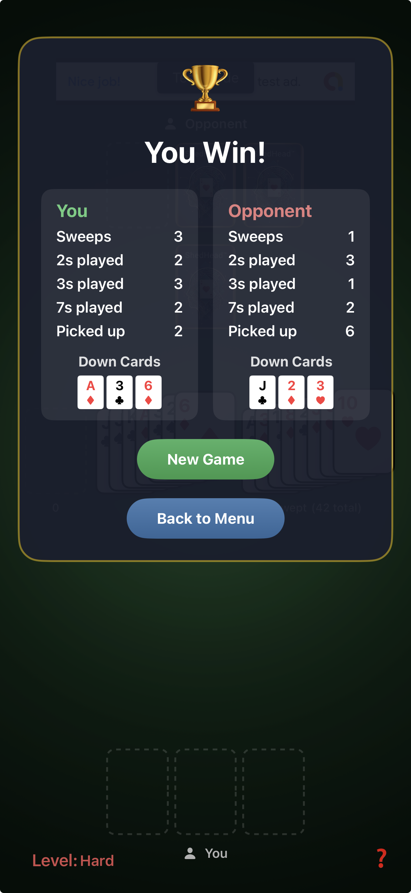 ShedHead card selection screenshot