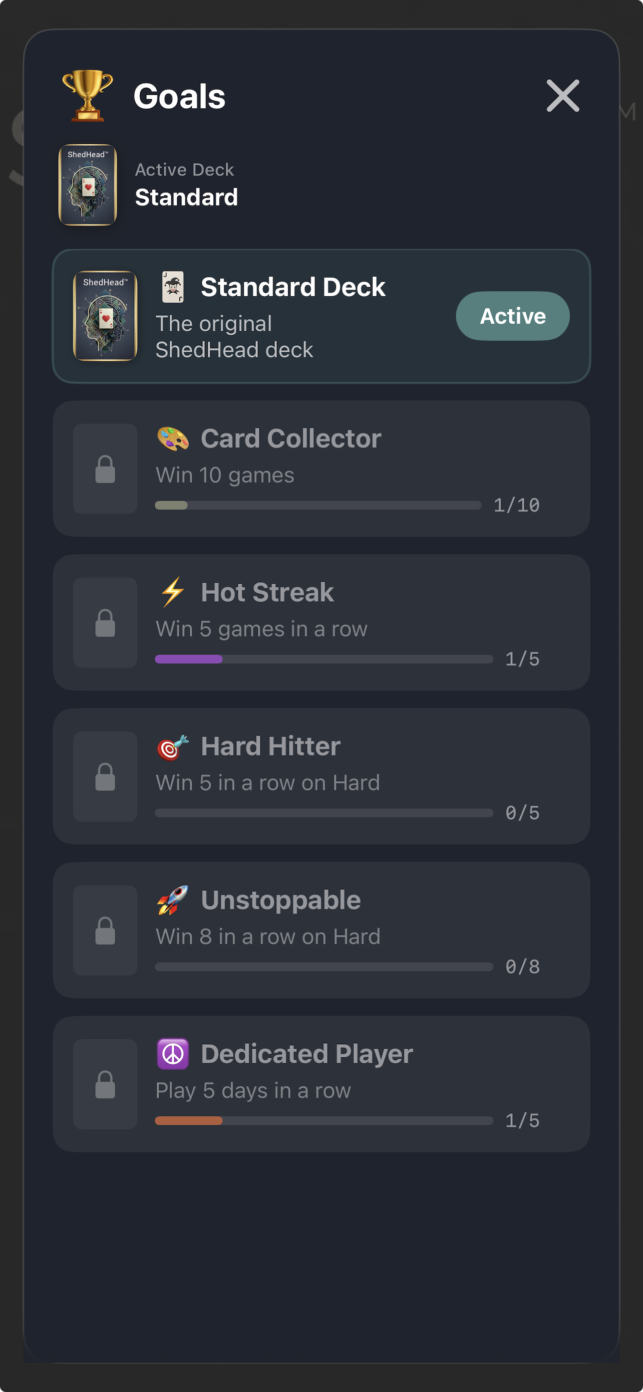 ShedHead game statistics dashboard screenshot